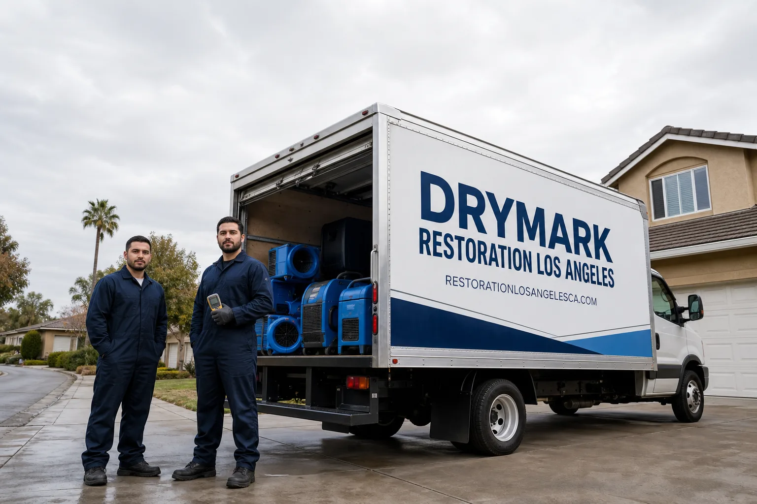DryMark Restoration Los Angeles damage restoration service vehicle and crew in Los Angeles, CA
